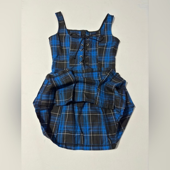 Lip Service Punk & Disorderly Blue Plaid Mini Dress Safety Pin S vintage y2k - Picture 13 of 14